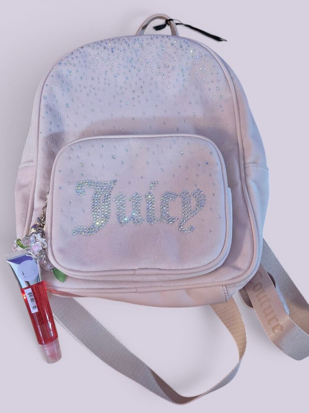 Juicy Couture Pink Velour Rhinestone Mini Backpack Y2K Coquette Charm Bag